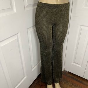 Stretch wide leg pants, black & gold glitter type, striped